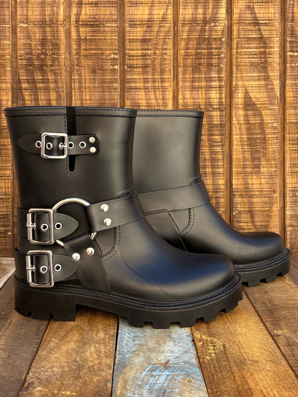 Jeffrey Campbell Black Moto Chunky Rain Boots